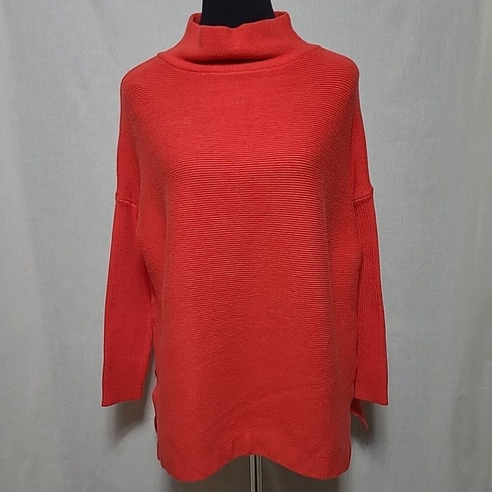 Lillusory Sweater Women's M Long Sleeve Mock Neck Side Vents Thick Coral Orange